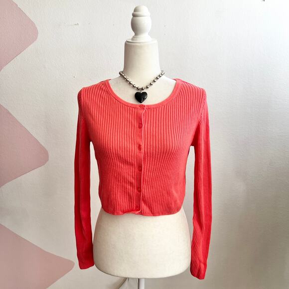 Uniqlo Orange Ribbed Knit Cardigan Women’s Medium Preppy Minimalist - Picture 1 of 6